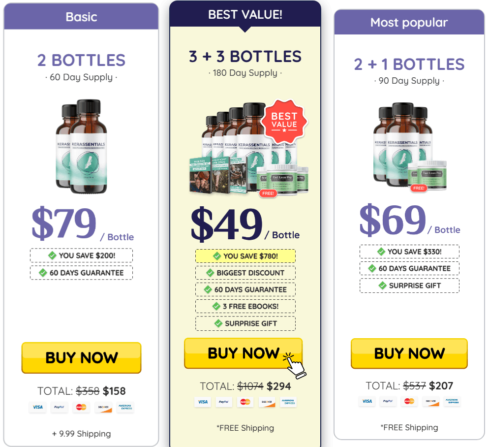 Kerassentials pricing table
